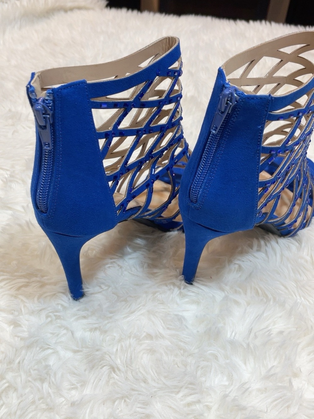 Dreamers Cobalt Strappy Cage Heels with Back Zipper